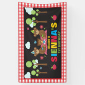 Teddybeer picknick verjaardagsfeestje achtergrond spandoek (Verticaal)
