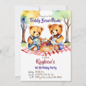 Teddybeer picknick verjaardagsfeestje schattig kaart (Voorkant)