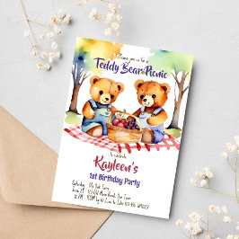Teddybeer picknick verjaardagsfeestje schattig kaart