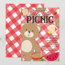 Teddybeer Picknick Zomer Verjaardagsfeest Uitnodig