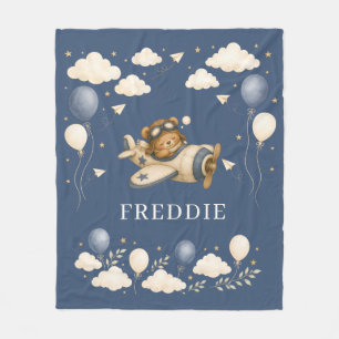 Teddybeer Piloot Avontuur Blauw Fleece Deken