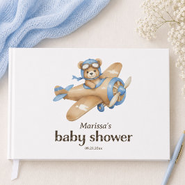 Teddybeer Piloot Baby Jongens Shower Gastenboek
