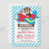 Teddybeer piloot in rode Speelgoed vliegtuig; blau Kaart (Voorkant)