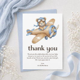 Teddybeer Piloot Jongen Baby Shower Bedankkaart