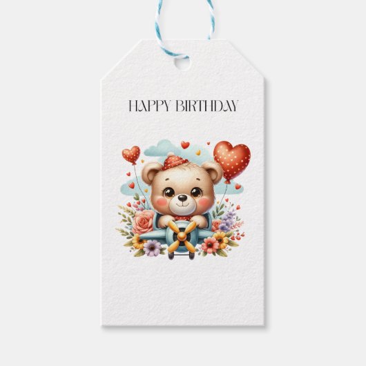 Teddybeer Piloot Verjaardag Cadeaulabel (Voorkant)