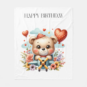 Teddybeer Piloot Verjaardag Fleece Deken
