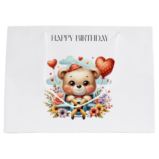 Teddybeer Piloot Verjaardag Groot Cadeauzakje (Voorkant)