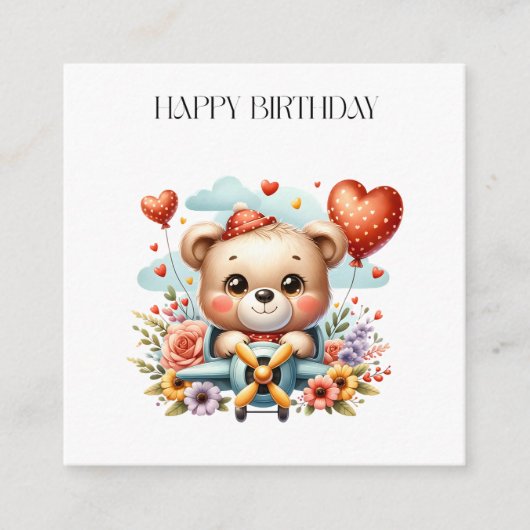 Teddybeer Piloot Verjaardag Informatiekaartje (Voorkant)
