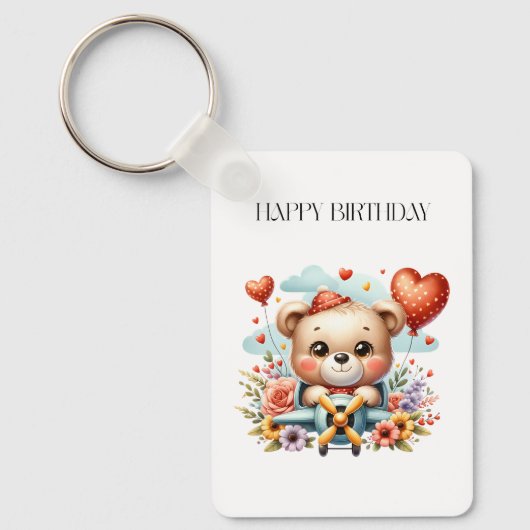 Teddybeer Piloot Verjaardag Sleutelhanger (Voorkant)