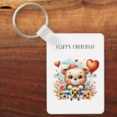 Teddybeer Piloot Verjaardag Sleutelhanger (Voorkant)