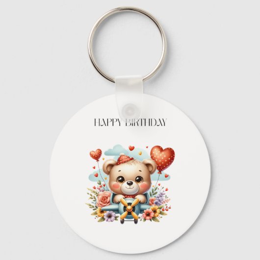 Teddybeer Piloot Verjaardag Sleutelhanger (Voorkant)