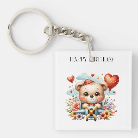 Teddybeer Piloot Verjaardag Sleutelhanger (voorkant)
