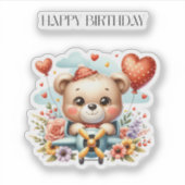 Teddybeer Piloot Verjaardag Sticker (Voorkant)