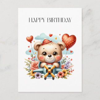 Teddybeer Piloot Verjaardag Uitnodiging Briefkaart