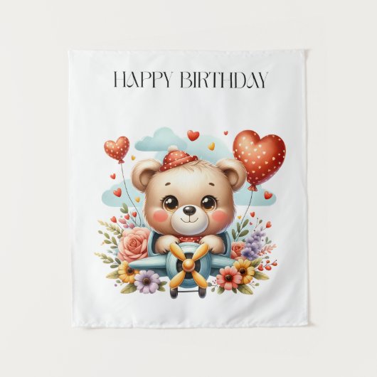 Teddybeer Piloot Verjaardag Wandkleed (Voorkant)