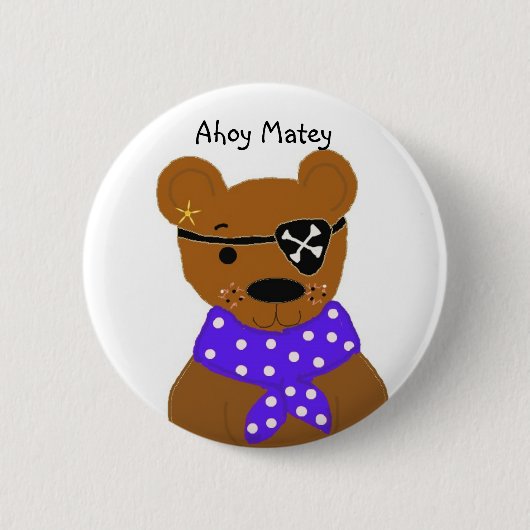 Teddybeer Piraat Ronde Button 5,7 Cm (Voorkant)