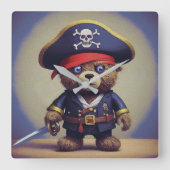teddybeer piraat vierkante klok (Voorkant)