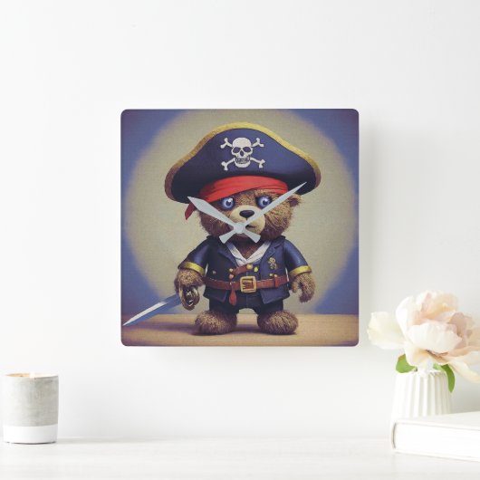 teddybeer piraat vierkante klok (Huis)
