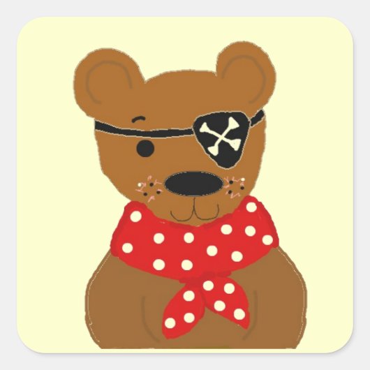 Teddybeer Piraat Vierkante Sticker (Voorkant)