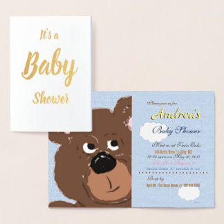 Teddybeer Poederblauwe Baby Shower Folie Kaarten