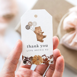 Teddybeer pompoen - 1e verjaardag dank u cadeaulabel