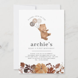 Teddybeer pompoen - 1e verjaardag foto uitnodiging