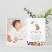 Teddybeer pompoen - 1e verjaardag foto uitnodiging (Staand voorkant)