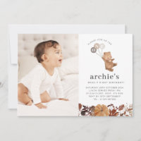 Teddybeer pompoen - 1e verjaardag foto uitnodiging