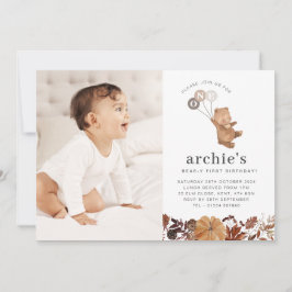 Teddybeer pompoen - 1e verjaardag foto uitnodiging