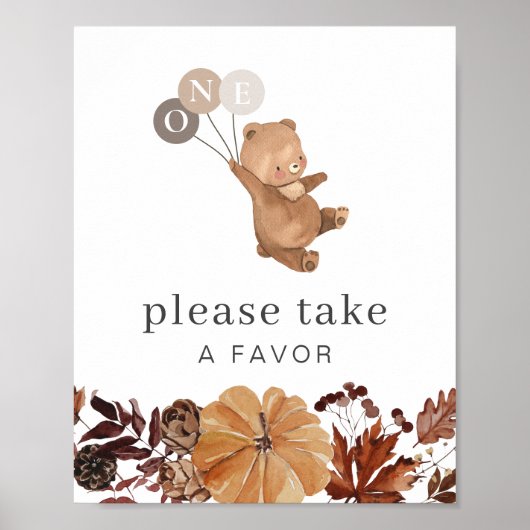 Teddybeer pompoen - 1e verjaardag - gunst teken poster (Voorkant)