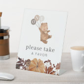 Teddybeer pompoen - 1e verjaardag - gunst teken reclamebord met voetstuk (Insitu)