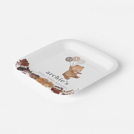 Teddybeer pompoen - 1e verjaardag papieren bordje (Gebogen)