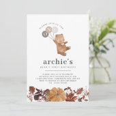 Teddybeer pompoen - 1e verjaardag uitnodiging (Staand voorkant)