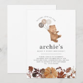 Teddybeer pompoen - 1e verjaardag uitnodiging (Voorkant / Achterkant)