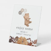 Teddybeer pompoen - 1e verjaardag - zoete lekkerni reclamebord met voetstuk (Voorkant)