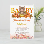 Teddybeer pompoenen herfst baby shower schattige t kaart (Staand voorkant)