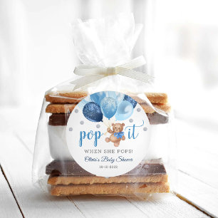 Teddybeer Pop It Baby Shower Favor Geschenk Ronde Sticker