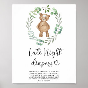 Teddybeer Poster voor luierspel midden in de nacht