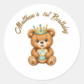 Teddybeer Prins 1e Verjaardag Jongen Sticker (Voorkant)