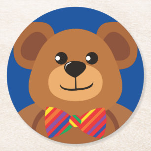 Teddybeer Regenboog Cute 1e Verjaardagsfeestje Ronde Kartonnen Onderzetter