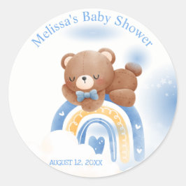 Teddybeer Regenboog Jongens Babyborrel Ronde Sticker