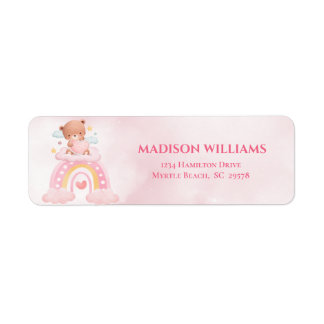 Teddybeer regenboog meisjes Baby shower Etiket
