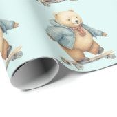 Teddybeer rijden op een schaats board cadeaupapier (Rol Hoek)