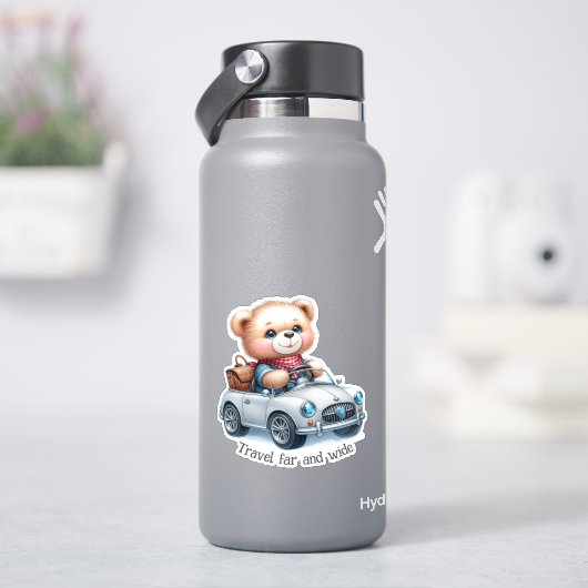 Teddybeer rijdt in een cabriolet sticker (HydroFlask)