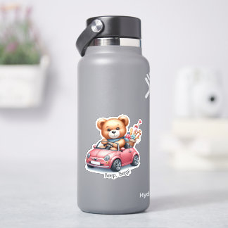 Teddybeer rijdt in een cabriolet sticker
