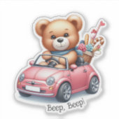 Teddybeer rijdt in een cabriolet sticker (Voorkant)