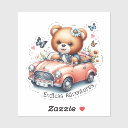 Teddybeer rijdt in een cabriolet sticker (Vel)