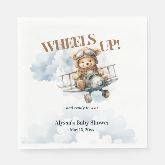 Teddybeer rijdt kleine copiloot omhoog servet (Voorkant)