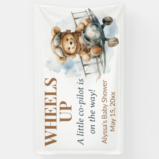 Teddybeer rijdt kleine copiloot omhoog spandoek (Verticaal)