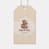 Teddybeer rijdt op een rotspaard cadeaulabel (Voorkant)